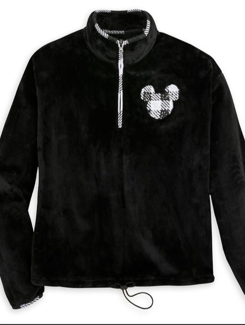 Disney Parks Buffalo Plaid Sequin Mickey Pullover L Womens 1/4 zip Fleece New
